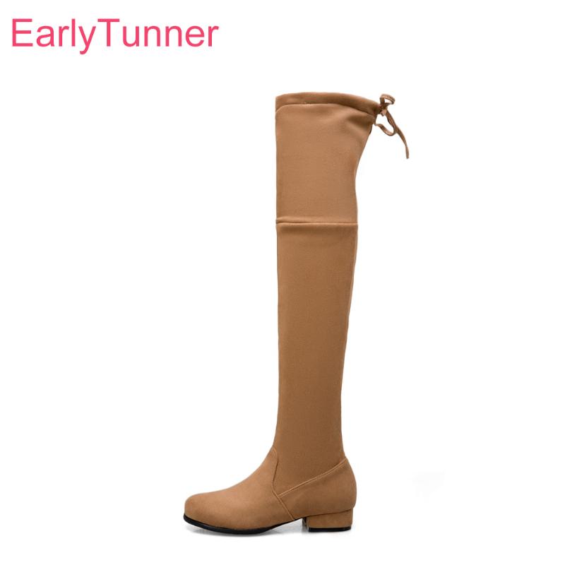 

Brand New Winter Black Gray Women Thigh High Boots Sexy Med Square Heels Lady Formal Shoes EP21 Plus Big Size 12 33 43 52