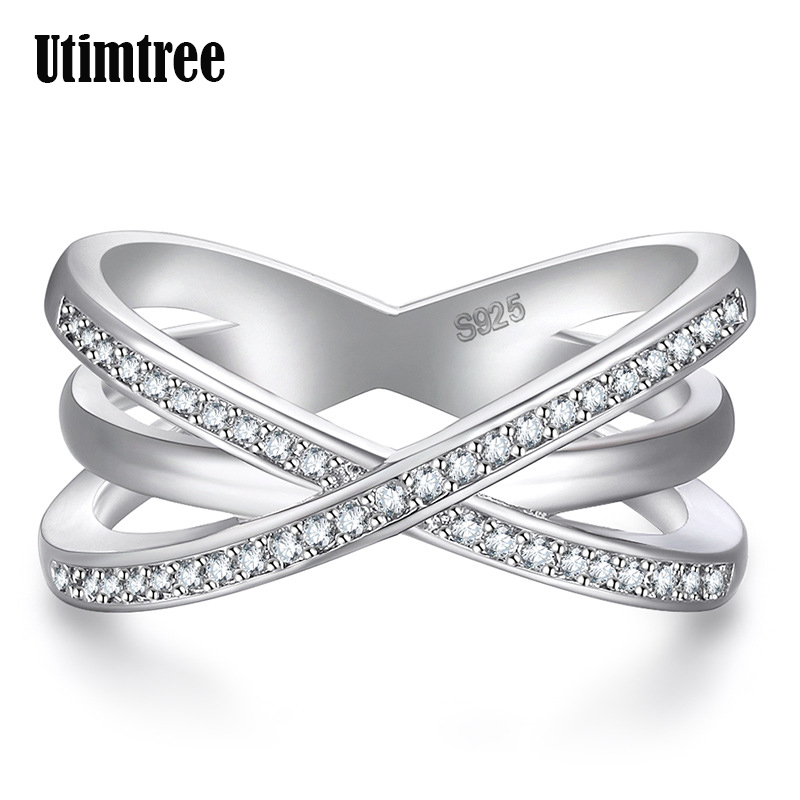 

Utimtree 925 sterling silver Cubic Zirconia Rings For Women Fashion Cross Design Wedding Engagement Ring Bands Jewelry Female