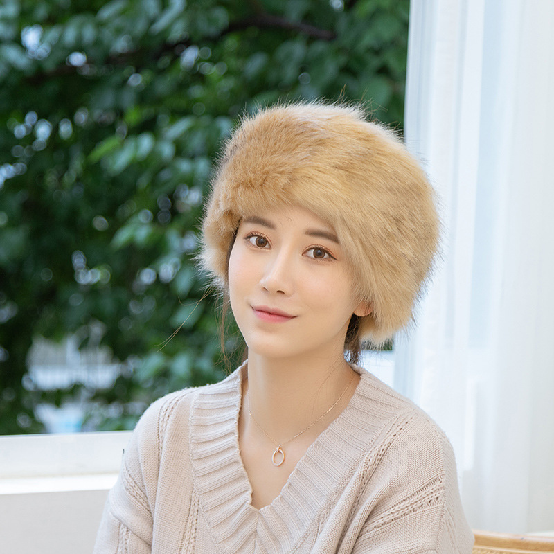 

2021 Dual-use autumn high quality imitation fur scarf headgear woman winter Solid color warmth empty top caps hats for women, White