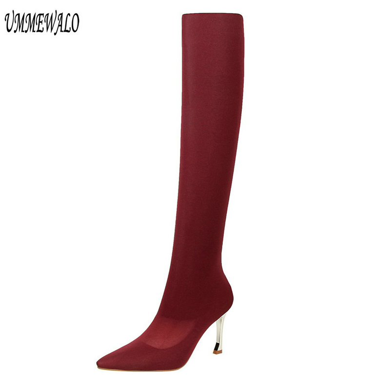 

UMMEWALO Over Knee Boots Women Fashion Pointed Toe High Heel Shoes Winter Boots Ladies Shoes, As pic