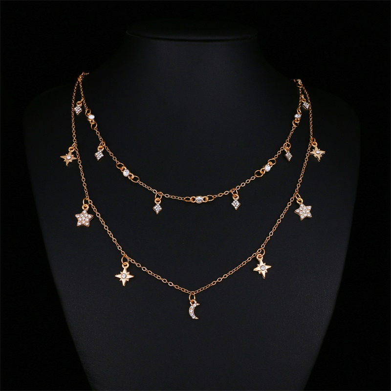 

Vintage Multilayer Gold Necklaces for Women Fashion Moon Star Pendant Crystal Chain Necklaces Boho Choker Jewelry 2020