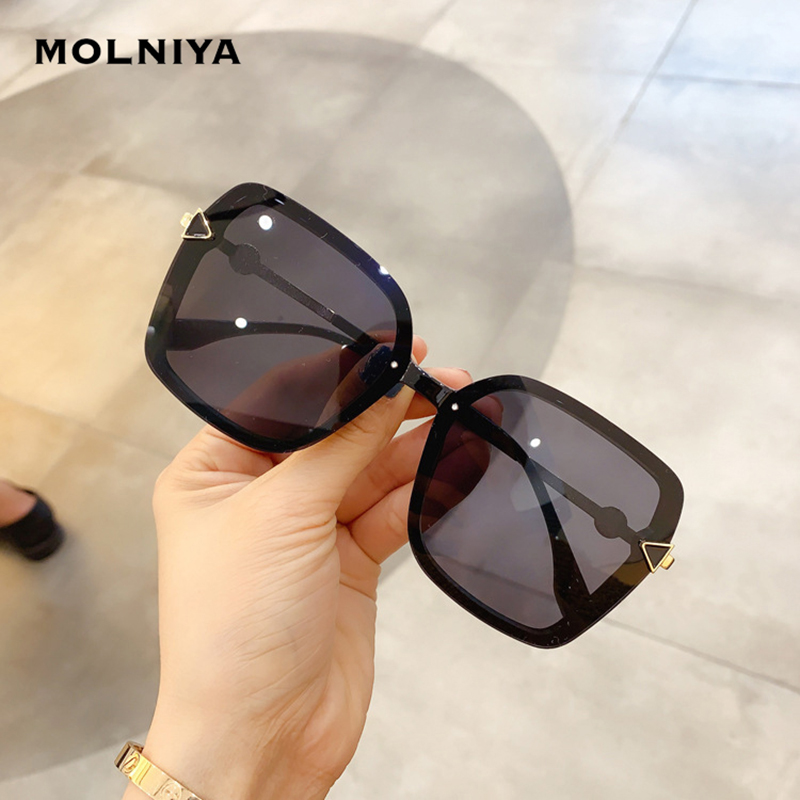 

Square Plastic Frame Sunglasses Men Women Triangle Decoration Sun Glasses Black Brown Frame One-piece Nose Pads Eyewear