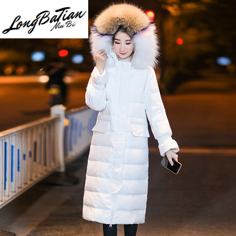

Duck Down Winter Jacket Woman Hooded Puffer Long Coat Raccoon Fur Collar Warm Women' Jackets Doudoune Femme Hiver T0010, Black