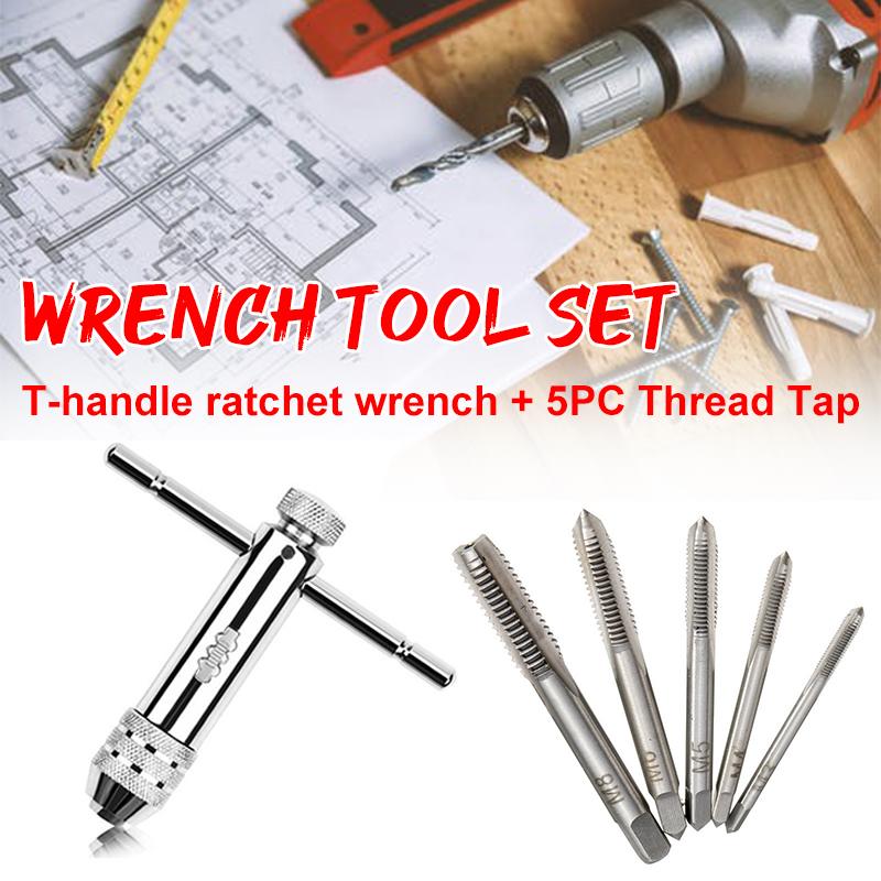 

1Set Ratchet Tap Hinge Adjustable M3-M8 T-Handle Ratchet Tap Wrench Machinist Tool Reversion Hand Tools Screw