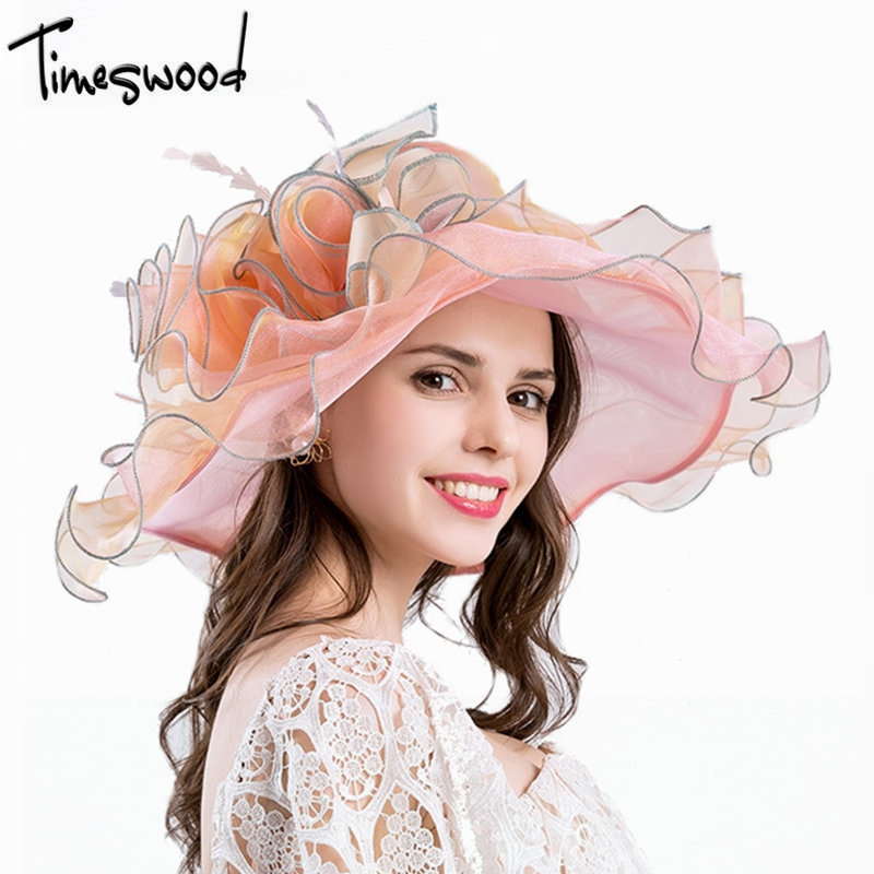 

TIMESWOOD]Lady Summer Hat Net Silk Foldable Beach Sun Hats Women's Transparent Wide Brim Floppy Caps Breathable UV 50, Red