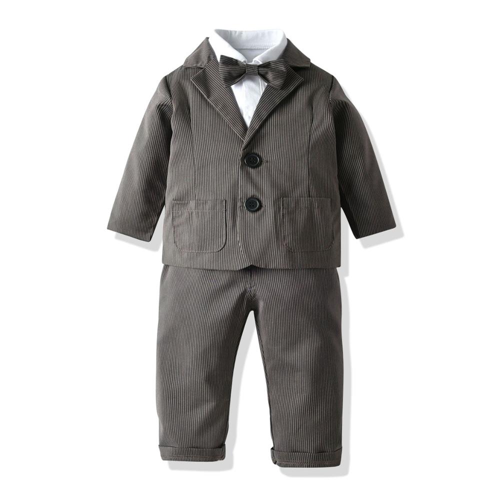 

4 pcs suits A Gentleman Baby Boy Clothes New Christening Formal Party Bodysuit Outfit Gift long Sleeve autumn set 6M-5Yrs wear, Brown