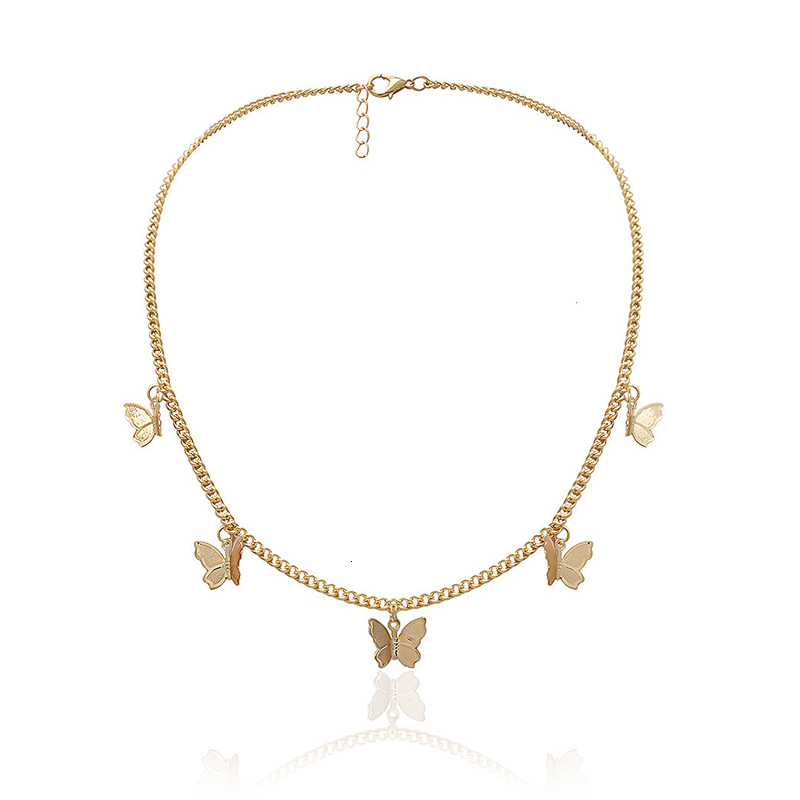 

JOUVAL Fashion Five Butterfly Pendant Necklace Chokers For Women Gold Chain Statement Collar Female Choker Best Shining Jewelry