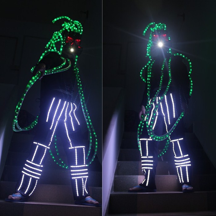 

Free Shipping LED Lighting Hair Pants Mask Dancing Stage Show DJ Club Party Green Hair Party Decorations