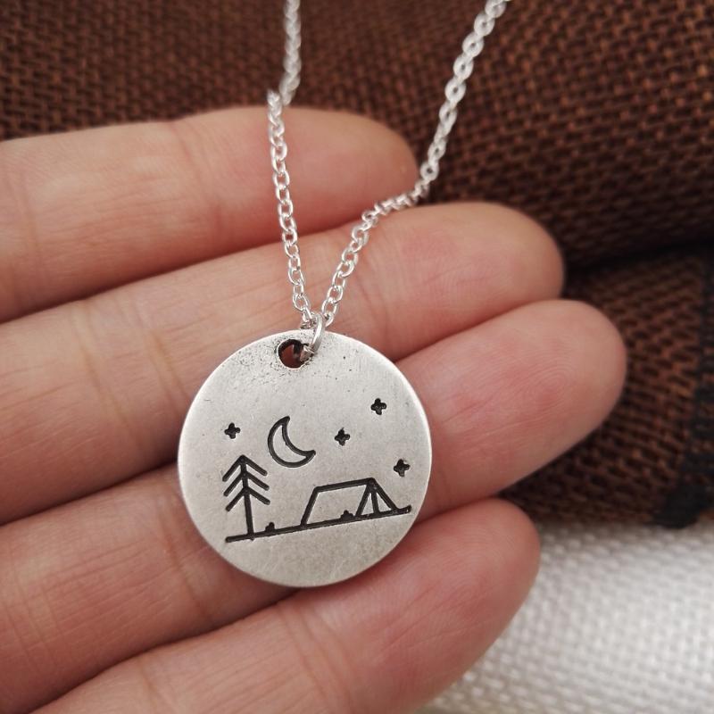 

1pcs Lovely Pine Tree house star moon Camping Necklace necklace camping jewelry simple life Outdoor Jewelry Gifts for Campers