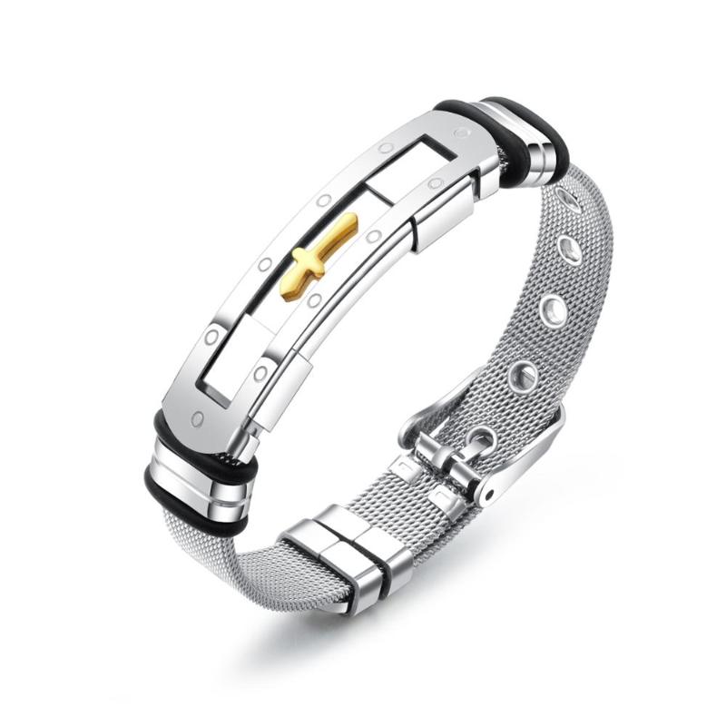 

Personality Engraved Brand Christian Bible Cross Bracelets For Men Bangle 316L Stainless Steel Cross Prayer Male Jewelry Gift