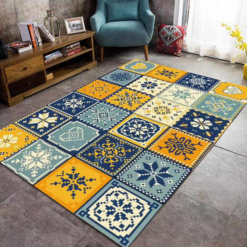 

Modern Fashion Color Splice Mosaic Carpets Soft Polyester Washable Antiskid Area Rugs Living Room Bedroom Decor Mats, Caise