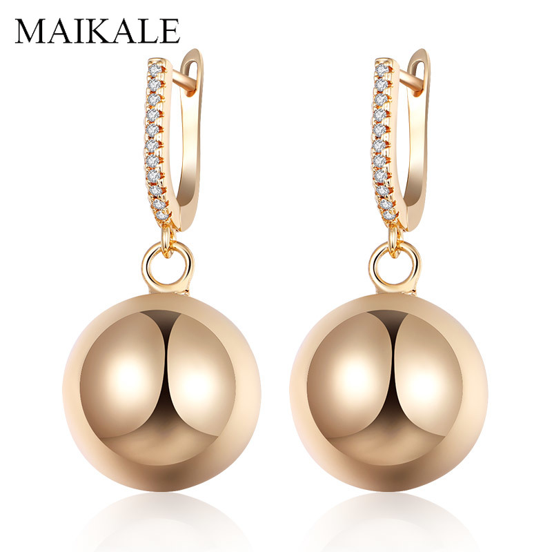 

MAIKALE Statement Gold Metal Ball Earring Round Cubic Zirconia Big Drop Earrings for Women Fashion Jewelry Classic Gifts