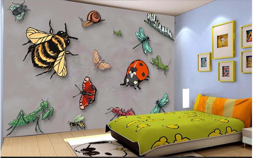 

custom photo mural 3d wallpaper Simple insect bee butterfly cartoon children's room home decor 3d wall murals wallpaper for walls 3 d, Non-woven
