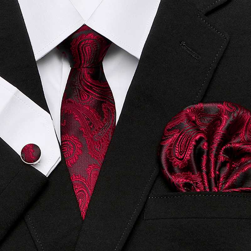 

Men`s Tie 100% Silk Red Plaid print Jacquard Woven Tie + Hanky + Cufflinks Sets For Formal Wedding Business Party Free Postage