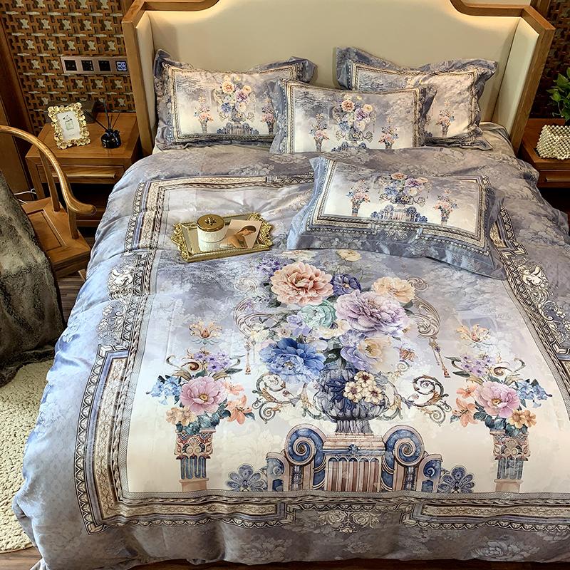 

Shabby Chic Flowers Blossom Bedding set Velvet Fleece and Cotton Warm Duvet cover Bed Sheet Pillowcases Queen King size 4/6Pc, Color 8