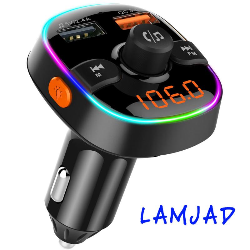 

Car Kit Handsfree Wireless Bluetooth FM Transmitter MP3 Player with 3.0A Quick Charge Dual USB Charger colorful ambient light