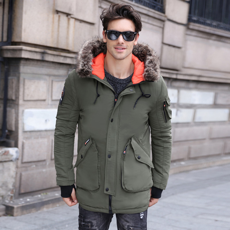 

2020 Winter Mens down Jacket And Coat Top Quality Thicken Cotton Long Style Overcoat Parka Men Fur Collar Winter Jacket Men, Black