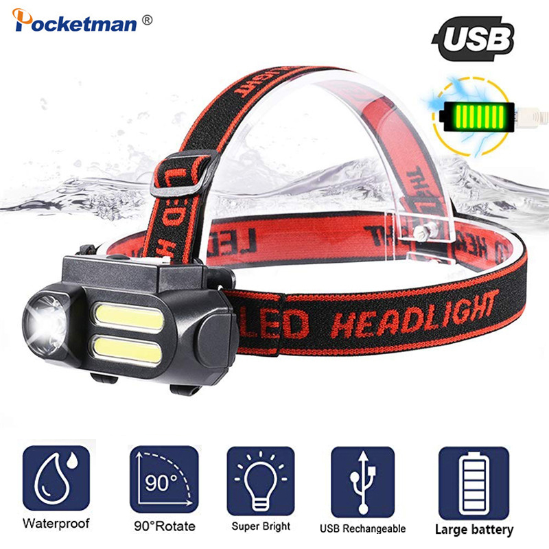 

4000 lumens Head Torch COB +Spot Light 4 Lighting Mode Rechargeable Headlight Waterproof Powered By 18650 Battery Suit for camp