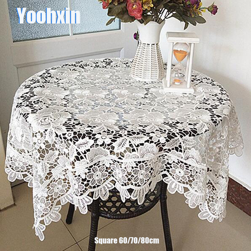 

Luxury white lace cotton square Tablecloth embroidery kitchen flower Table Cover cloth dining Christmas party Wedding decor