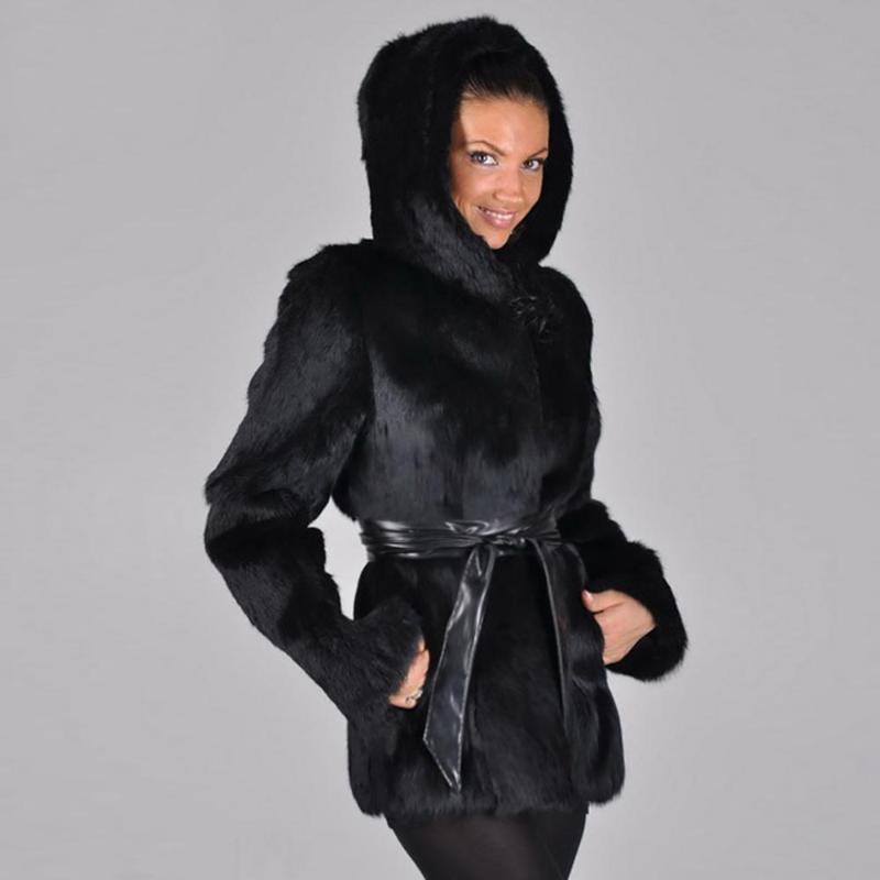 

Faux Fur Coat Women Plus Size Winter Fluffy 2020 Plush Coat Fashion Solid Hooded Sashes Warm Soft Outwear Campera Parka, Black