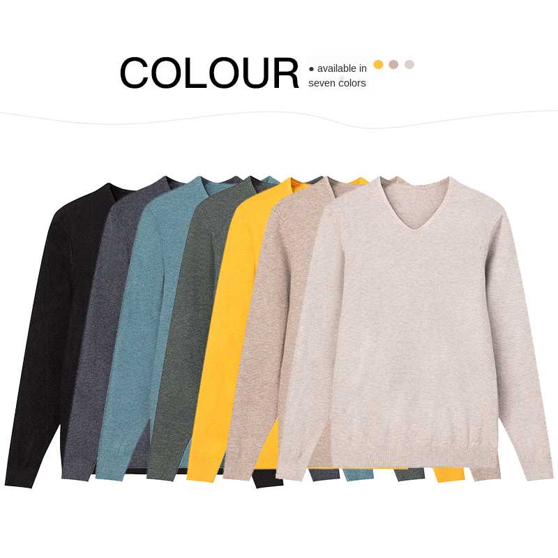 

Men's 2020 Autumn and Winter New Multi-Color Bottoming Sweater Men's Basic Pullover V-neck Solid Color Simplicity Sweater, Beige
