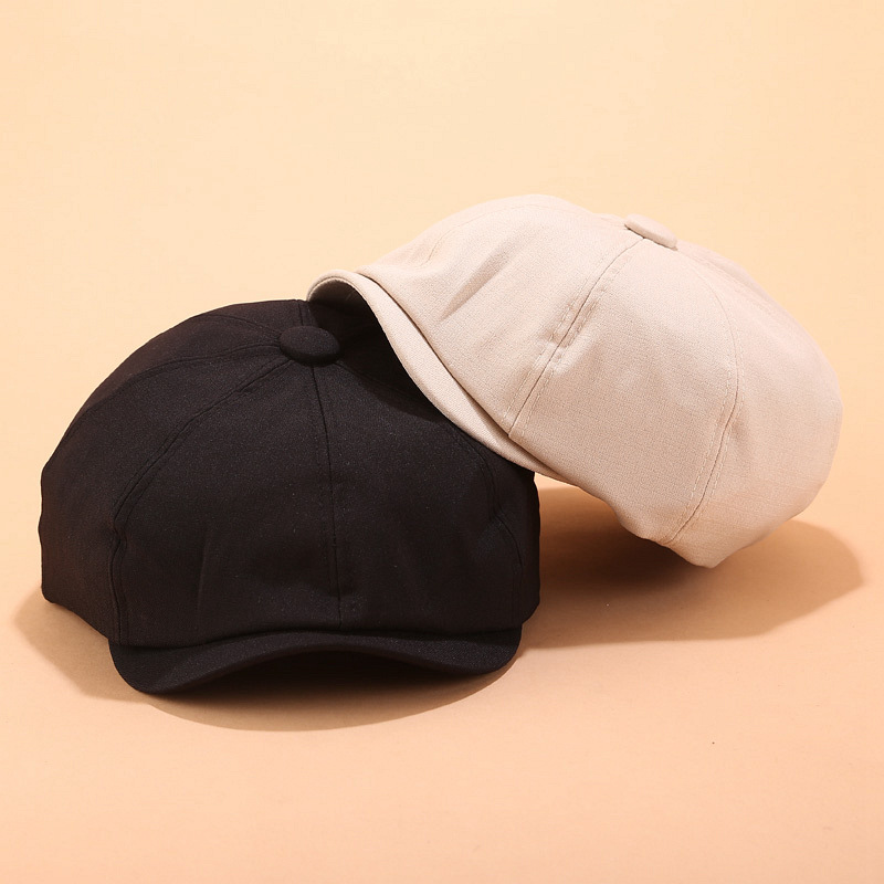 

Autumn winter Hat for women men duck tongue berets wild solid color forward cap men casual wild octagonal simple painter hat cap, Black