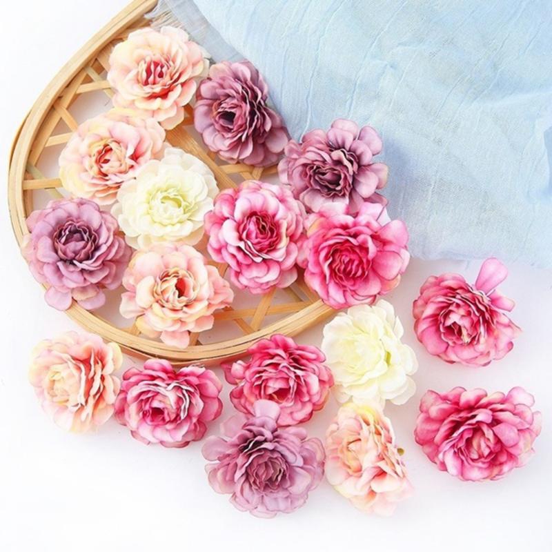 

10pcs/set Silk Rose Artificial Flowers Wedding Decorations For Home Bride Bouquet DIY Headdress Garland Fake Flower Newyear, Orange