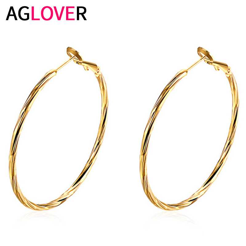 

AGLOVER 925 Sterling Silver 48MM Luxury Charm Gold Round Big Earrings For Woman Fashion Party Wedding Jewelry Birthday Gift