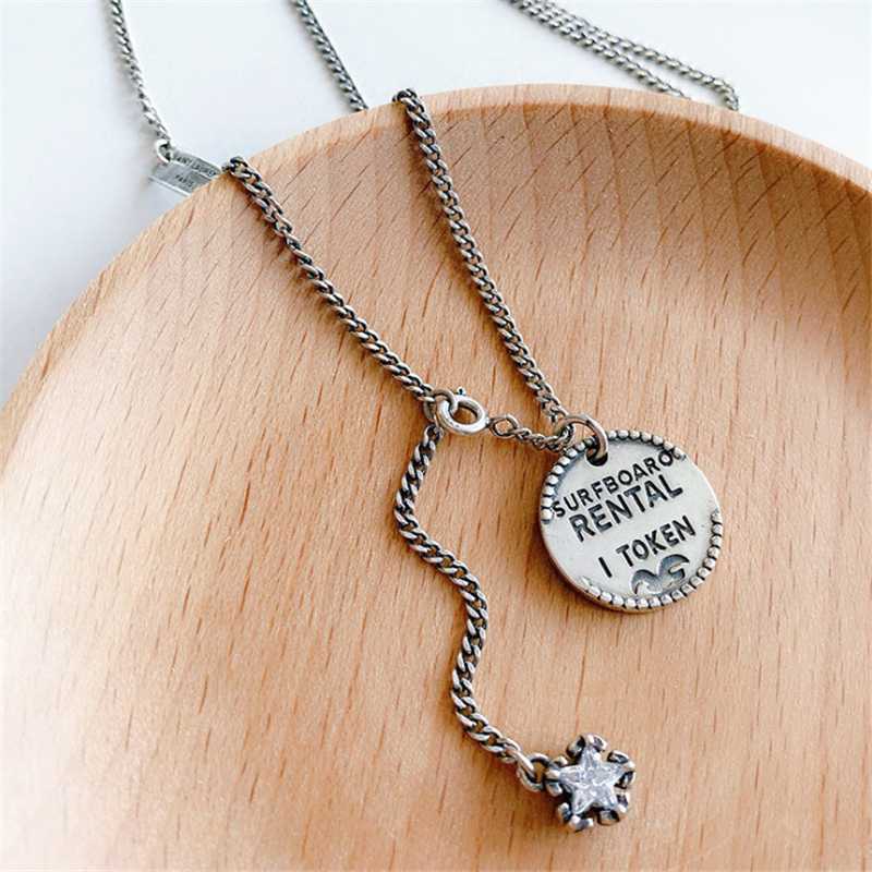 

Wholesale Korean Style Think Chain Rock Punk Round English Letters Necklaces Tibetan Silver Women's Neck Chain Choker Necklace