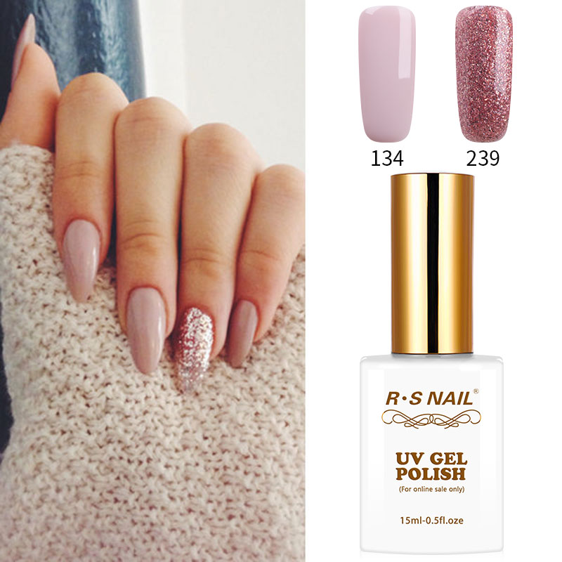 

RS Nail 134+239 UV LED Glitter Gel Nail Polish Set Sequined Gel Varnishes French Manicure Soak Off lacquer 15ml