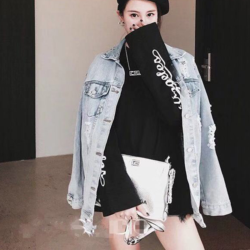 

Hole Women Coat 2020 Spring Autumn Fashion Women Denim Jacket Casual Korean version Solid color Women' Denim Jacket JK161, No holes