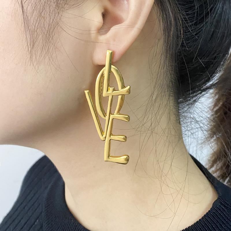

Fashion 2020 LOVE Earrings For Women Gold Silver Color Exaggerated Boho Letters Love Dangle Earrings Jewelry for Cute Girls