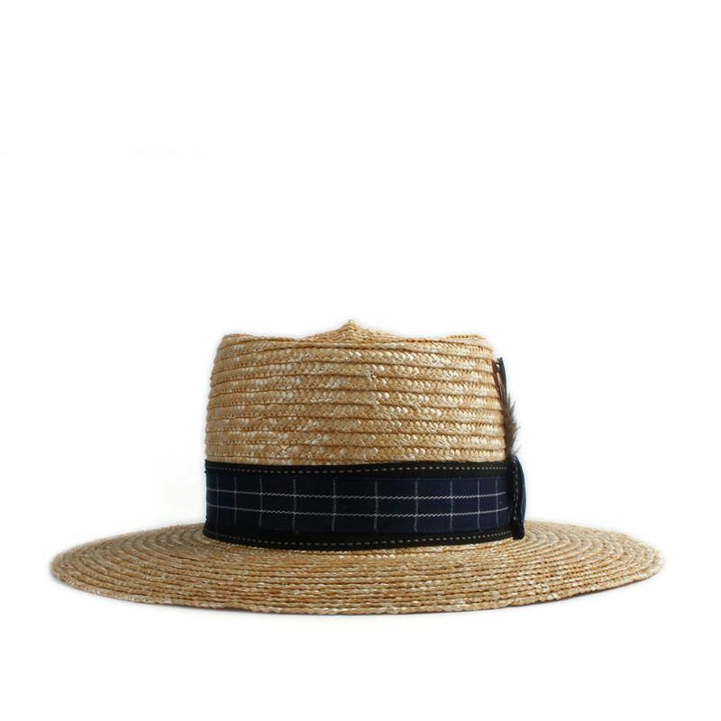 

100% Wheat Straw Women Pork Pie Sun Hat Panama Hat Summer Beach Lady Wide Brim Boater Beach Sunhat Jazz Size 56-58CM, Gold