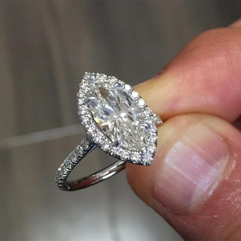 

Gorgeous S925 Marquise White Cubic Zirconia Finger Ring for Women Girlfriend Simple Design Bling CZ Wedding Engagement Rings
