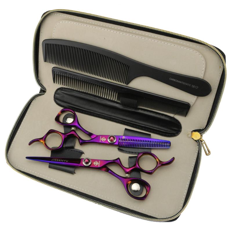 

Japan imported 6 inch 440c purple personality handle hairdressing scissors home hair salon plus thin cut bangs scissors