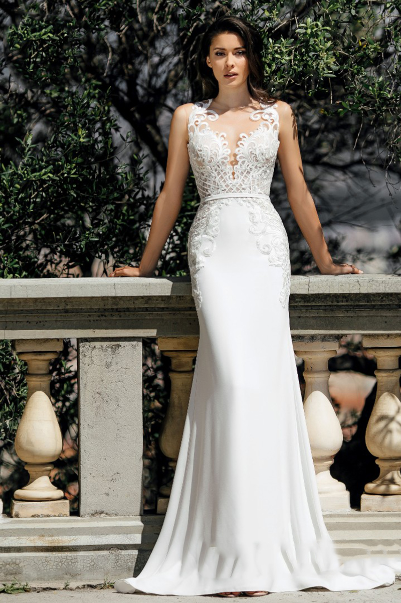 

Verngo Mermaid Wedding Dresses 2020 Lace Appliques Wedding Gowns Elegant Stain Bride Dress Vestido De Noiva Curto, White