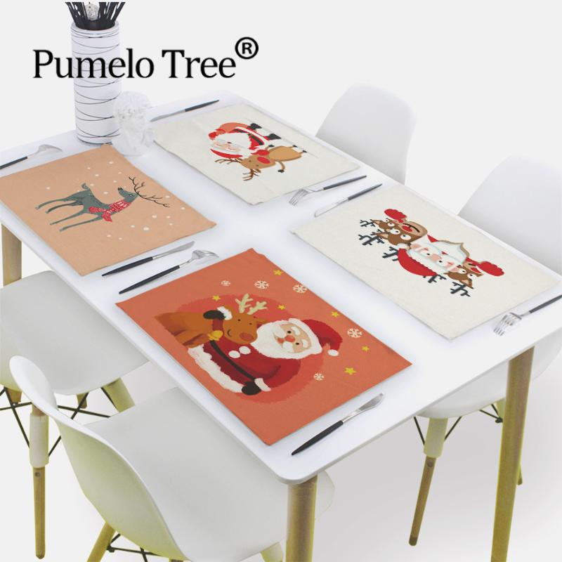 

Table Napkin Merry Christmas Printing Santa Claus Elk Party Decor Tablecloth Kitchen Placemat Festival Decoration Serwetki