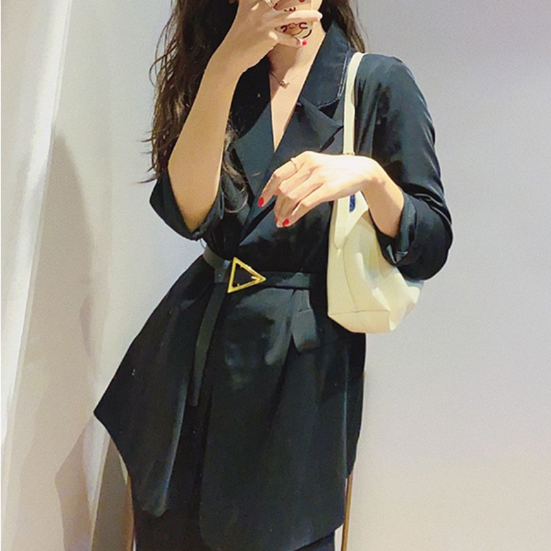 

Belts Fashion Women Leather Thin Belt Personality Triangle Buckle Black Waist Brand Designer Ladies Dress Jeans Waistband