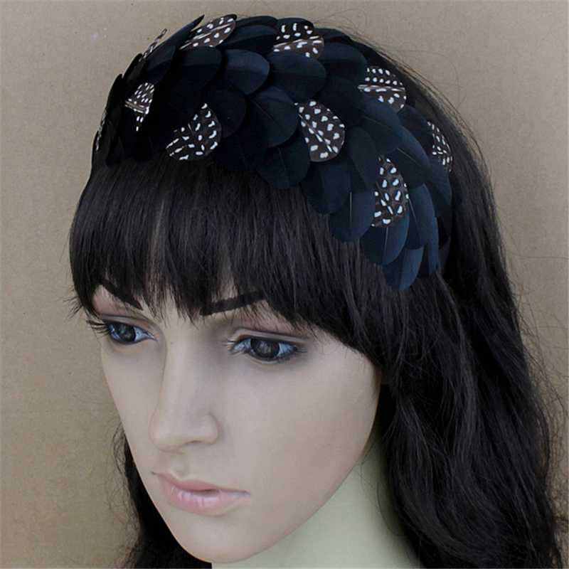 

Hairbands Peacock Feather Wide Hoop 2020 New Women Luxury Masquerade Black Headband Handmade Hair Accessories Vintage Headwear