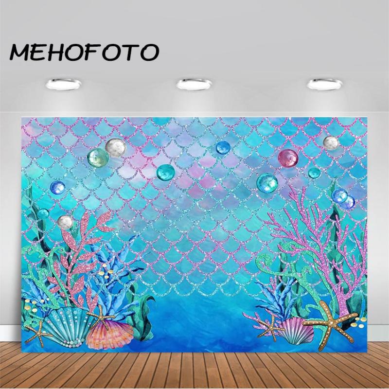 

MEHOFOTO Under The Sea Blue Photography Backdrop Ocean Mermaid Theme Girl Birthday Party Decoration Photo Background