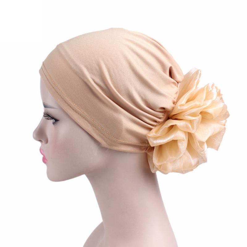 

Side Big Flower Wrap Pullover Turban Chemotherapy Cap Accessories Ladies Multifunction Keep Warm Casual Women Hats Soft, White