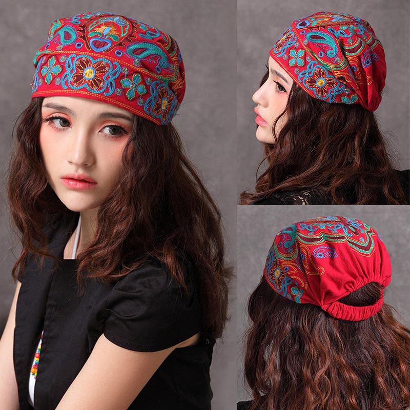 

High Quality Hair Band Beautiful 1PC Adjustable Flower Hat Mexican Style Elastic Hot Sale Print Bandanas Embroidery, Black