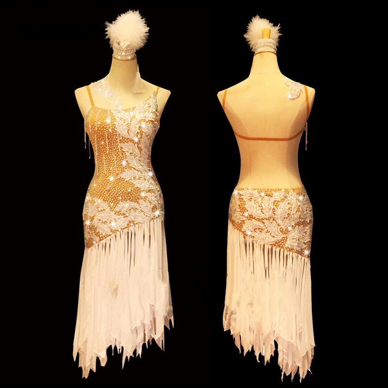 

Latin Dance Dress Shiny Rhinestone White Velvet Fringed Competition Dresses Salsa Rumba Chacha Samba Stage Show Wear Lady, Color