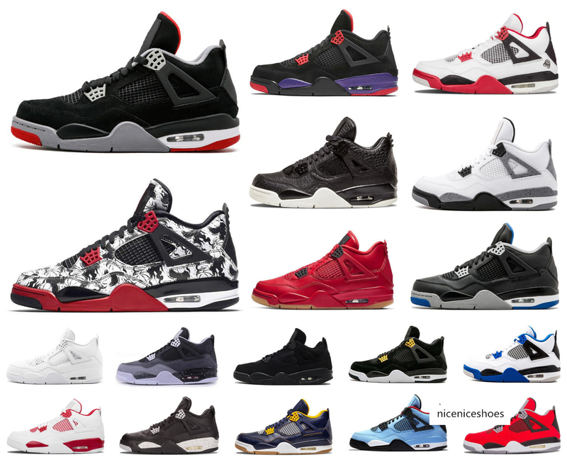 

Hot Mens 4 4S Jumpman Basketball Shoes Bred Wings Encore Fire Red Singles Stealth Oreo White Cement Men Designer Sneakers Size US 7-13, 14 alternate 89