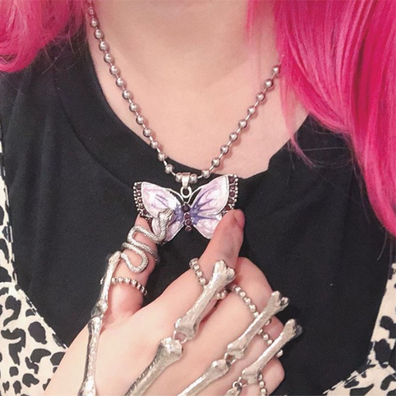 

MONMOIRA Harajuku Butterfly Choker Necklace Women Stainless Steel Round Bead Chain Necklaces Girls Punk Chain Necklace cwn0009-5