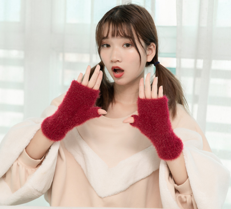 

Fashion Solid Cashmere Winter Gloves Women Warm Wool Knitted Gloves For Women Ladies Cute Mittens