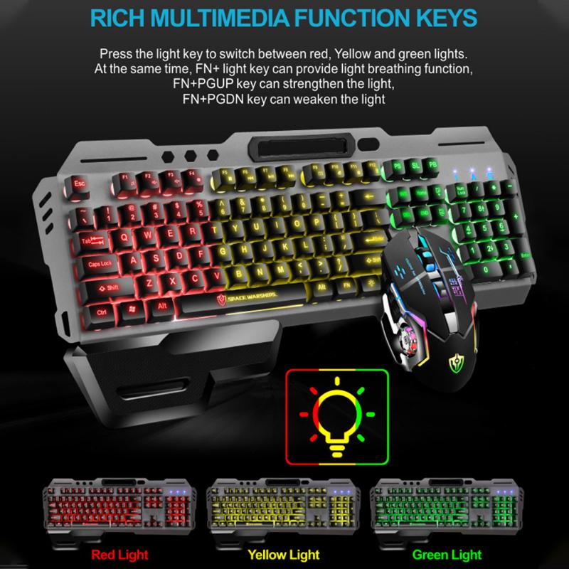 

Gaming Waterproof Rainbow Backlit Keyboard Mouse Combo For Desktop 104 Keys Computer Accessories Removable Hand Rest USB Wired