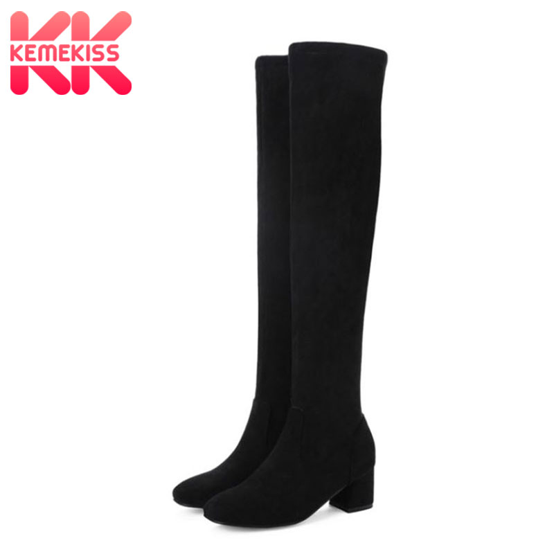 

KemeKiss 2020 Winter Women Over The Knee High Boots Fashion Solid Color Shoes Women Stretch Boots Warm Footwear Size 34-45, Black