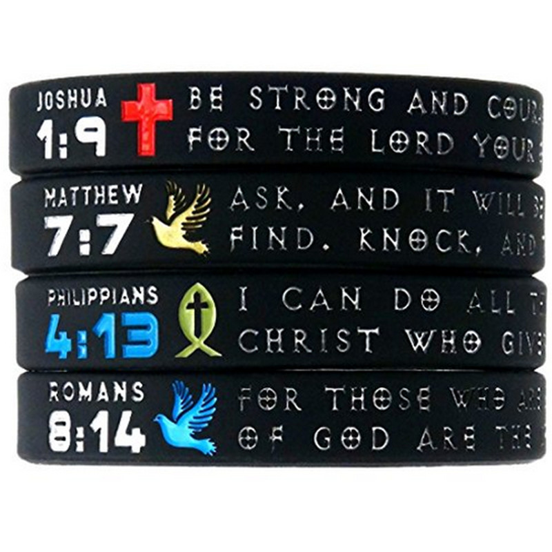

1PCS Symbols of Faith Bible Christian JOSHUA MATTHEW ROMANS PHILIPPIANS silicone rubber bracelet wristband
