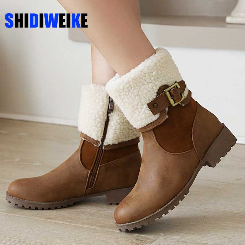 

Women Winter Fur Warm Snow Boots Ladies Warm wool booties Ankle Boot Comfortable Shoes plus size 34-43 Casual Women Mid Boots, Black